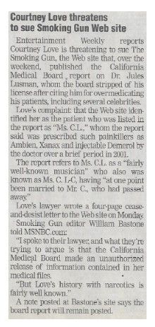 Love, Courtney / Courtney Love Threatens to Sue Smoking Gun Web Site / 2002