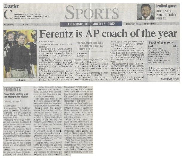 Ferentz, Kirk / Ferentz is AP Coach of the Year--Iowa Hawkeyes / 2002