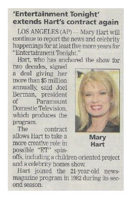 Hart, Mary / Entertainment Tonight Extends Hart&#39;s Contract Again / 2001