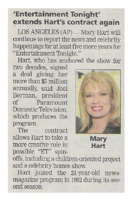 Hart, Mary / Entertainment Tonight Extends Hart&#39;s Contract Again / 2001