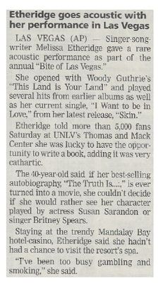 Etheridge, Melissa / Etheridge Goes Acoustic with Her Performance in Las Vegas / 2001