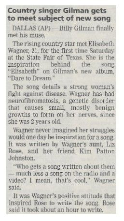 Gilman, Billy / Country Singer Gilman Gets to Meet Subject of New Song / 2001