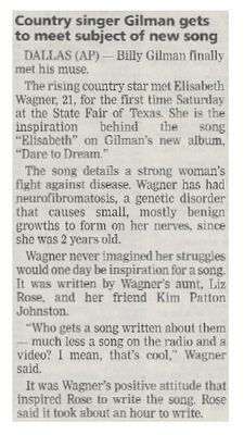 Gilman, Billy / Country Singer Gilman Gets to Meet Subject of New Song / 2001