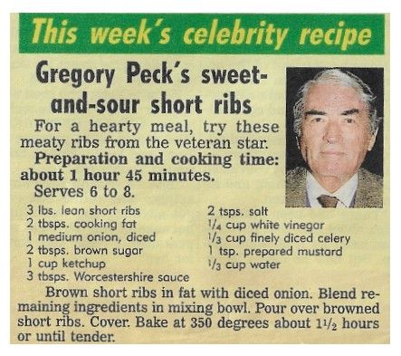 Peck, Gregory / Gregory Peck's Sweet-and-Sour Short Ribs / 1993
