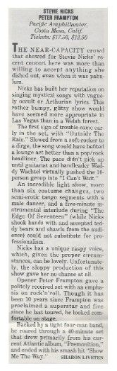 Nicks, Stevie / Pacific Amphitheater--with Peter Frampton / 1986