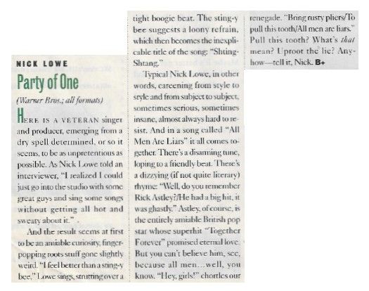 Lowe, Nick / Party of One / 1990