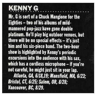 Kenny G / Tour Dates and Story / 1989