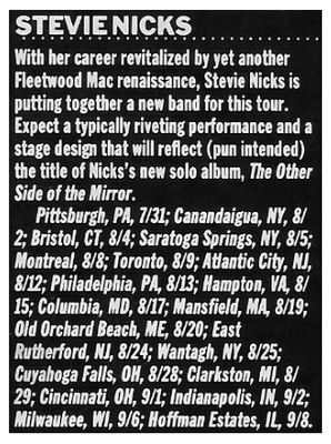 Nicks, Stevie / Tour Dates and Story / 1989