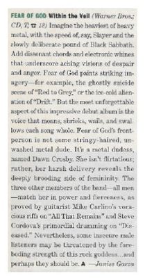 Fear of God / Within the Veil / 1991