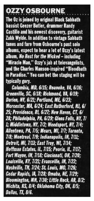 Osbourne, Ozzy / Tour Dates and Story / 1989