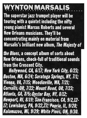 Marsalis, Wynton / Tour Dates and Story / 1989
