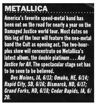Metallica / Tour Dates and Story / 1989