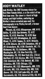 Watley, Jody / Tour Dates and Story / 1989