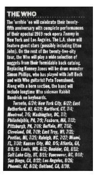 Who, The / Tour Dates and Story / 1989