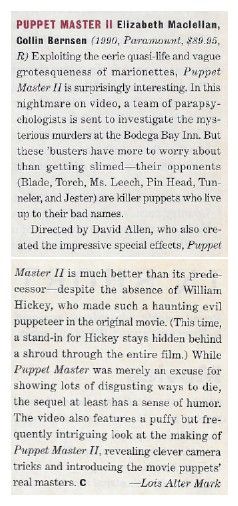 Maclellan, Elizabeth / Puppet Master II / 1991