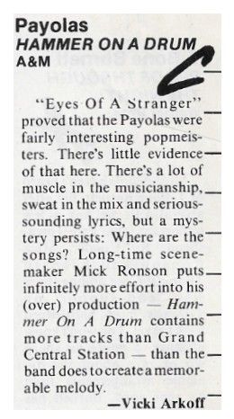 Payolas / Hammer On a Drum / 1983