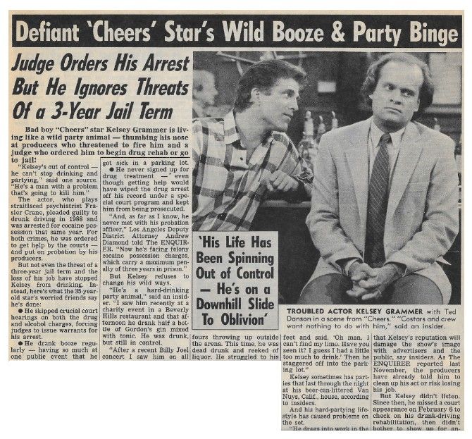 Grammer, Kelsey / Defiant Cheers Star's Wild Booze + Party Binge / 1990