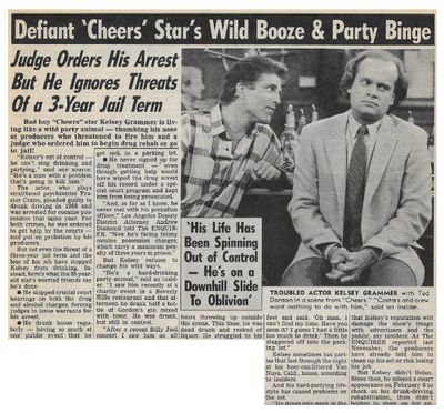Grammer, Kelsey / Defiant Cheers Star's Wild Booze + Party Binge / 1990