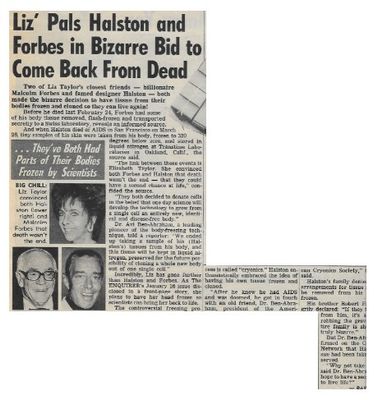 Taylor, Elizabeth / Bizarre Bid to Come Back From Dead / 1990