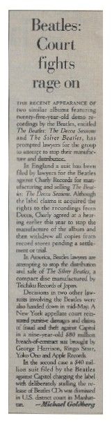 Beatles, The / Beatles: Court Fights Rage On / 1988
