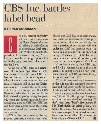 Yetnikoff, Walter / CBS Inc. Battles Label Head / 1988