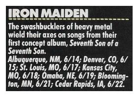 Iron Maiden / Tour Dates and Story / 1988