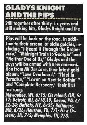 Knight, Gladys / Tour Dates and Story / 1988