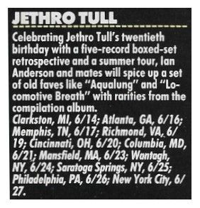Jethro Tull / Tour Dates and Story / 1988