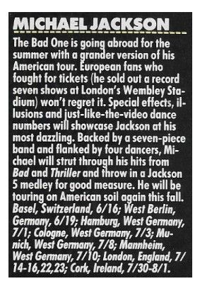 Jackson, Michael / Tour Dates and Story / 1988