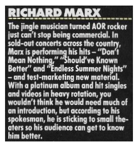 Marx, Richard / Tour Dates and Story / 1988