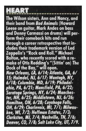 Heart / Tour Dates and Story / 1988