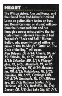 Heart / Tour Dates and Story / 1988