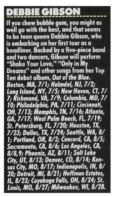 Gibson, Debbie / Tour Dates and Story / 1988
