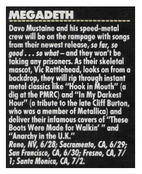 Megadeth / Tour Dates and Story / 1988