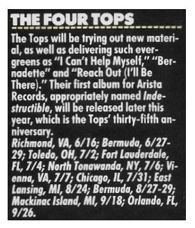 Four Tops, The / Tour Dates and Story / 1988
