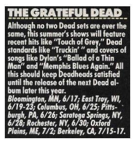 Grateful Dead / Tour Dates and Story / 1988