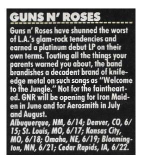 Guns N' Roses / Tour Dates and Story / 1988