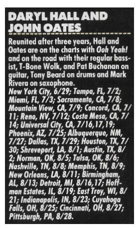 Hall + Oates / Tour Dates and Story / 1988