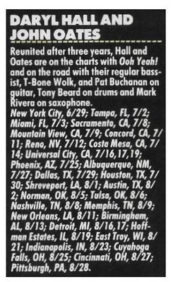 Hall + Oates / Tour Dates and Story / 1988
