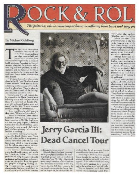 Grateful Dead / Jerry Garcia Ill; Dead Cancel Tour / 1992