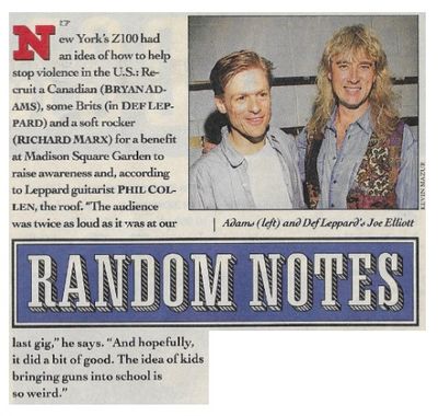 Def Leppard / Bryan Adams and Def Leppard's Joe Elliott / 1992