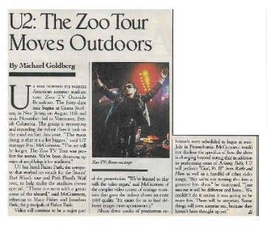 U2 / U2: The Zoo Tour Moves Outdoors / 1992