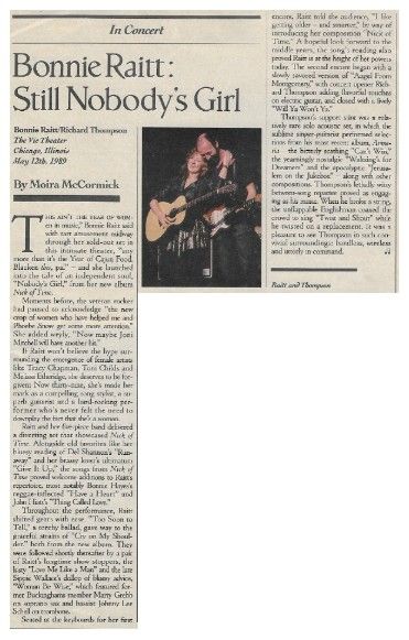 Raitt, Bonnie--Richard Thompson / Chicago, IL / 1989