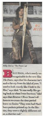 Idol, Billy / On the 'The Doors' Set / 1991