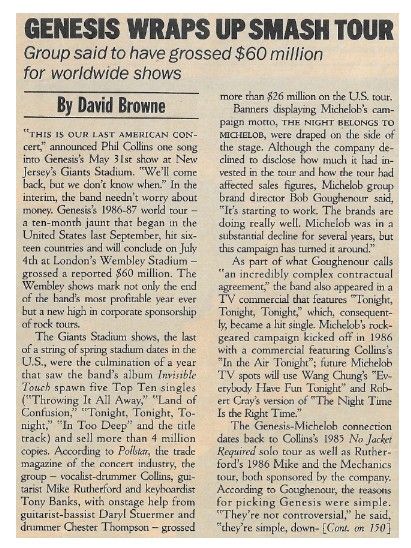 Genesis / Genesis Wraps Up Smash Tour / 1987