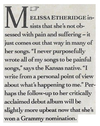 Etheridge, Melissa / Not Obsessed with Pain and Suffering / 1989