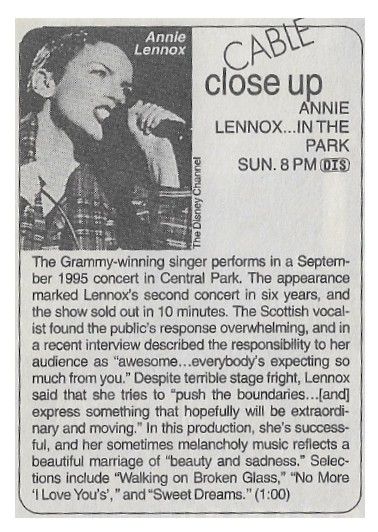 Lennox, Annie / In the Park - Cable Close Up / 1995
