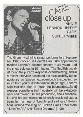Lennox, Annie / In the Park - Cable Close Up / 1995