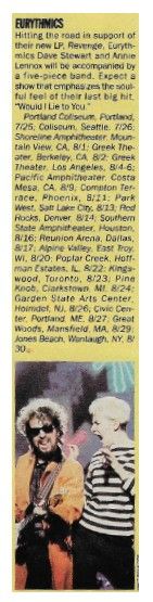 Eurythmics / Tour Dates and Story / 1986
