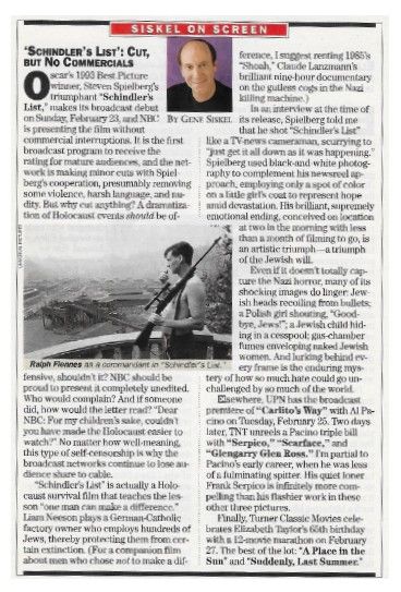 Fiennes, Ralph / Schindler's List TV Broadcast / 1997